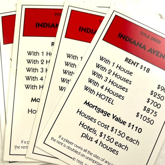 Monopoly Here Now Indiana Ave Property Title Deed Card Replacement 2008 u - Picture 3 of 5